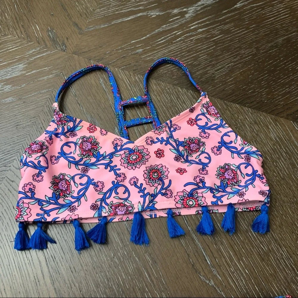 Art Class 2 piece pink blue bikini tassels Size Girls 7